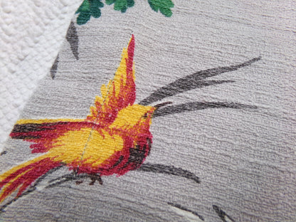 Vintage Barkcloth Fabric in Rare Hummingbird Tropical Design, Midcentury Tropical Craft Material, 16" x 19"