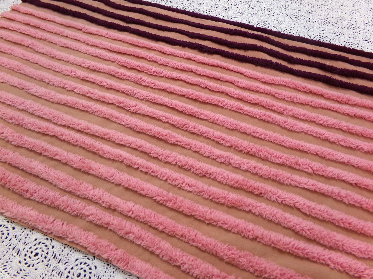 Transitional Stripe Vintage Chenille Bedspread Fabric 15x24" Unique Plush Sewing Material