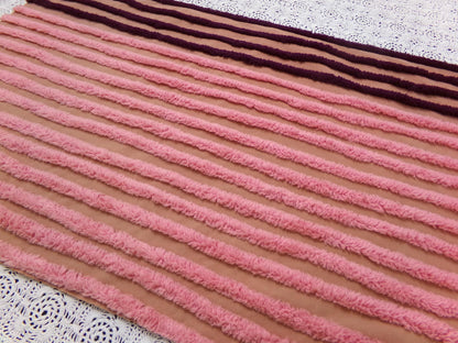 Transitional Stripe Vintage Chenille Bedspread Fabric 15x24" Unique Plush Sewing Material