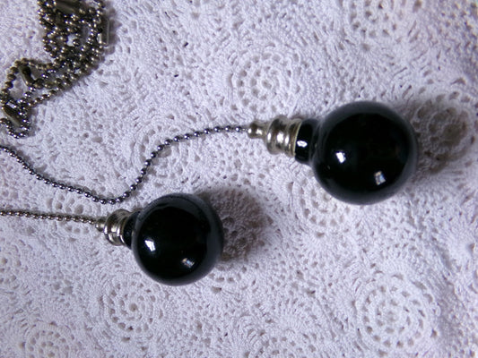 ceiling fan pulls pair, vintage style round black ceramic