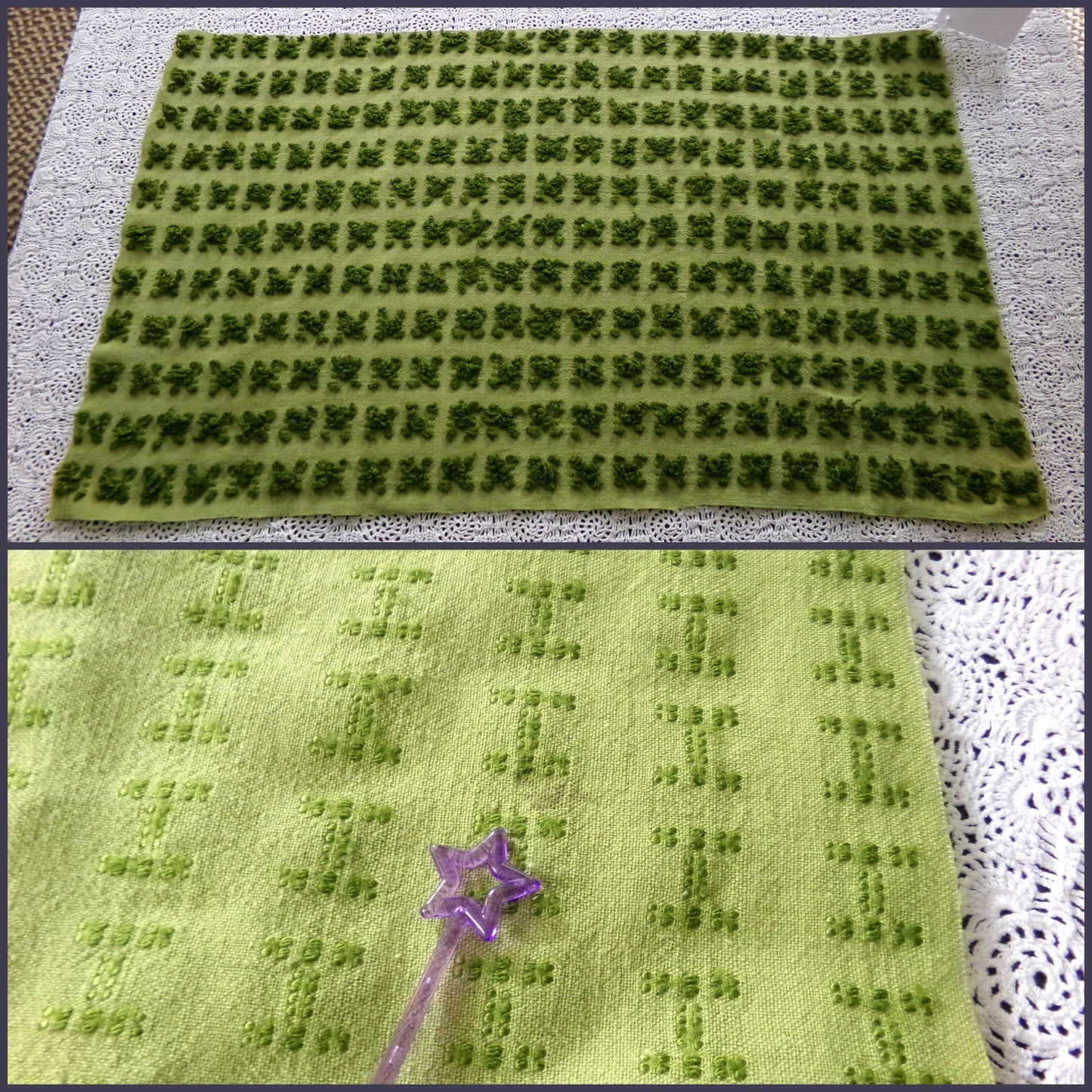Hippie Chic Vintage Green Rosebud Chenille Fabric, Boho Rose Design