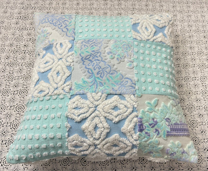 Vintage Velvet & Chenille Pillow Cover, 16" Square Reversible Coastal Patchwork Design