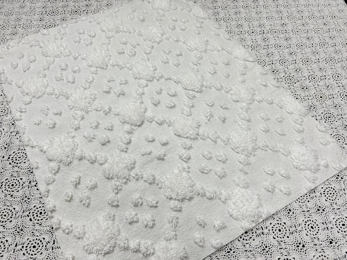 Minimalist White Vintage Style Chenille Fabric, 16x20" Quilt Sewing Textile