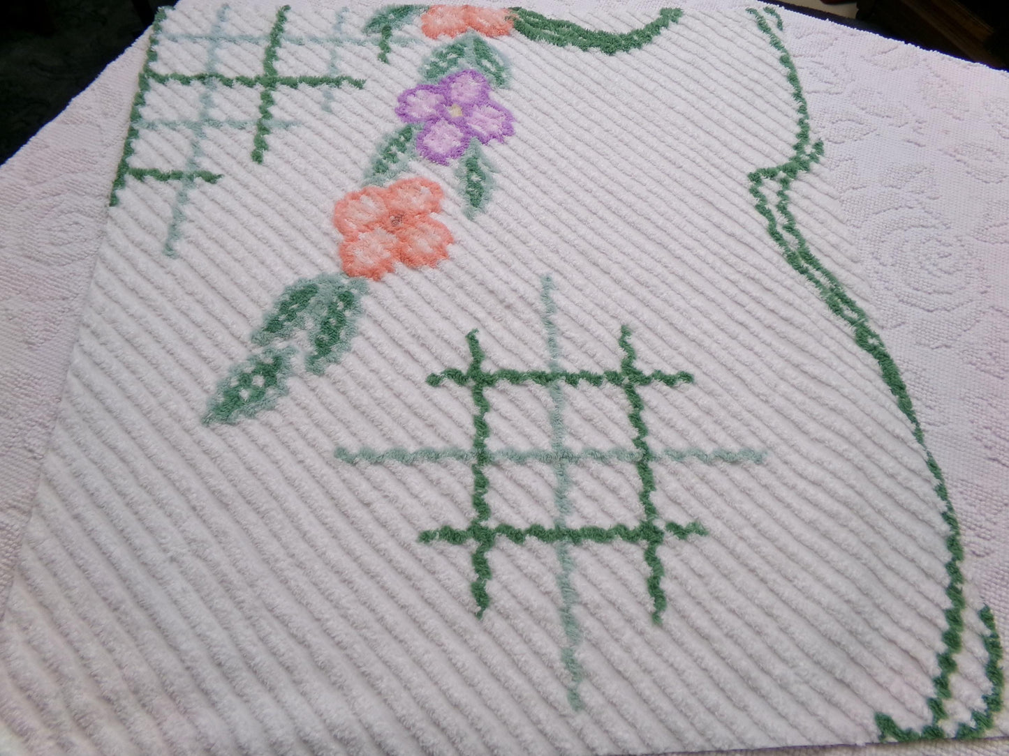 Unusual Floral Vintage Chenille Fabric, Geometric Abstract Sewing & Quilt Material 23" x 26" Piece