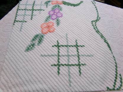 Unusual Floral Vintage Chenille Fabric, Geometric Abstract Sewing & Quilt Material 23" x 26" Piece