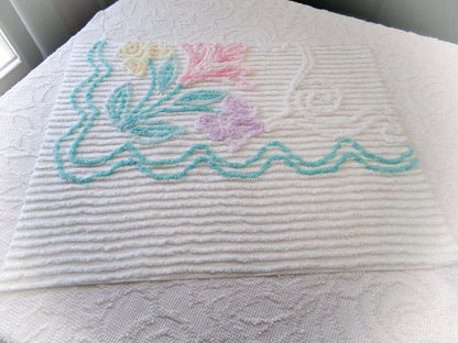 Pastel Floral Vintage Chenille Bedspread Fabric, Cottage Chic Design 18" x 24" piece sewing material