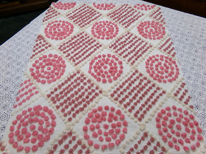 Rose Pink Diamond Pops Vintage Chenille Fabric 20 x 24" Shabby Sewing Quilt Material