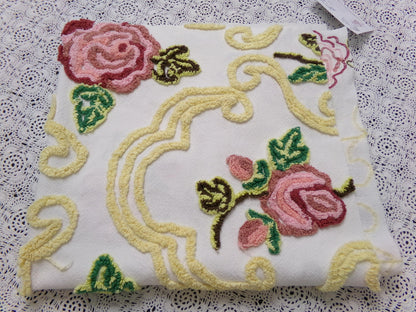 Cottage Pink Rose Vintage Chenille Fabric Shabby Scrollwork Sewing Quilt Material 27" x 24"