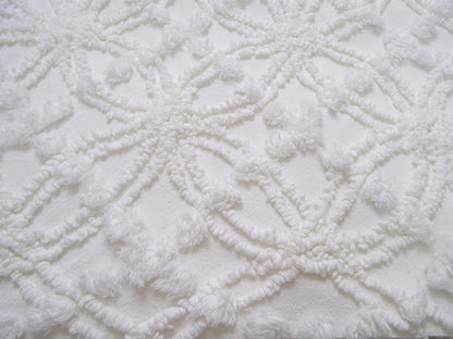 Vintage White Chenille Fabric Piece Spider Tuft Pops 18 x 24" Quilt Sewing Material