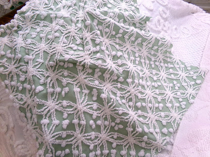 Grassy Sage Green Vintage Chenille Fabric in Wedding Ring Pop Raised Textured Design, 18" x 24" Piece Sewing & Quilt Material