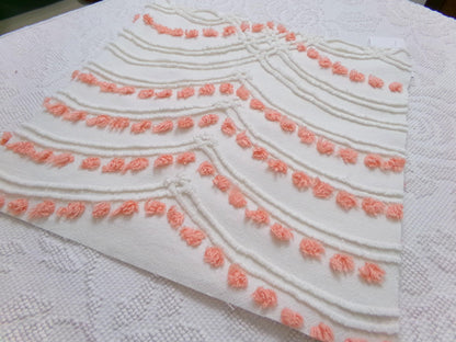Peach Dot Swags Vintage Chenille Bedspread Fabric, White Cotton Sewing Material, 15" x 30"