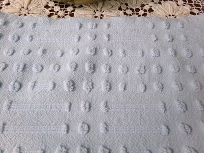 Light Blue Vintage Chenille Fabric, Polka Dot & Dash Design, 18x24" Piece