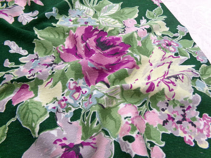 Vintage Waverly Fabric Rose Caprice Green Floral Barkcloth Style 19x21"