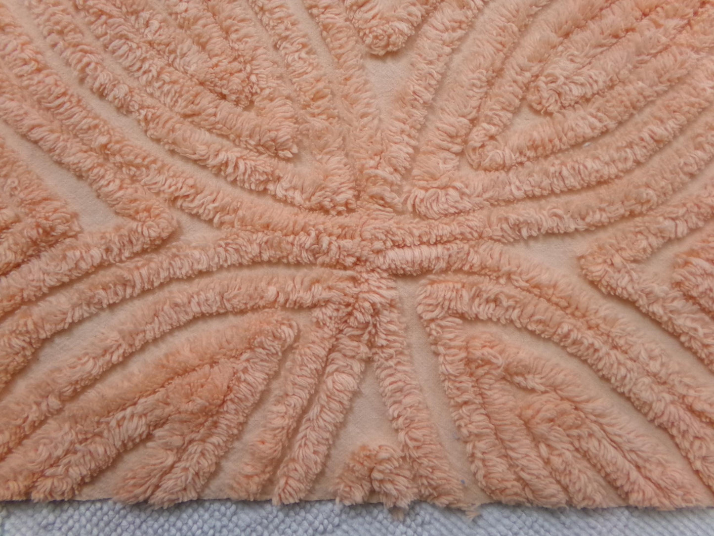 Peach Plush Vintage Chenille Fabric, tufted wedding ring design, sewing craft quilt material, 18" x 25" piece