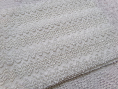 Heavenly White Vintage Chenille Bedspread Fabric, Textured Zig Zag Quilt Material, 18" x 24"