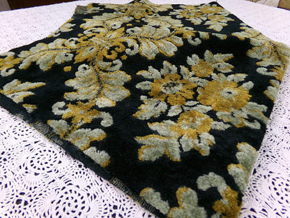 Vintage Damask Velvet Fabric Opulent Soot Black & Silver Grey Gold Upholstery Weight Small Pc 23x25"