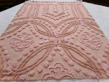 Boho Earthy Vintage Chenille Bedspread Fabric Piece, Cathedral Daisy Dot Design, 19" x 24"