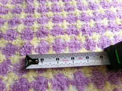 Happy Yellow & Purple Plaid Vintage Chenille Quilt Fabric, 25" x 21" inch Piece, 100% Soft Cotton Blend