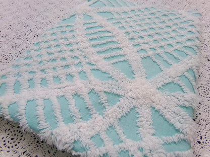 Aqua White Vintage Chenille Fabric 20x24" Geometric Quilt Material