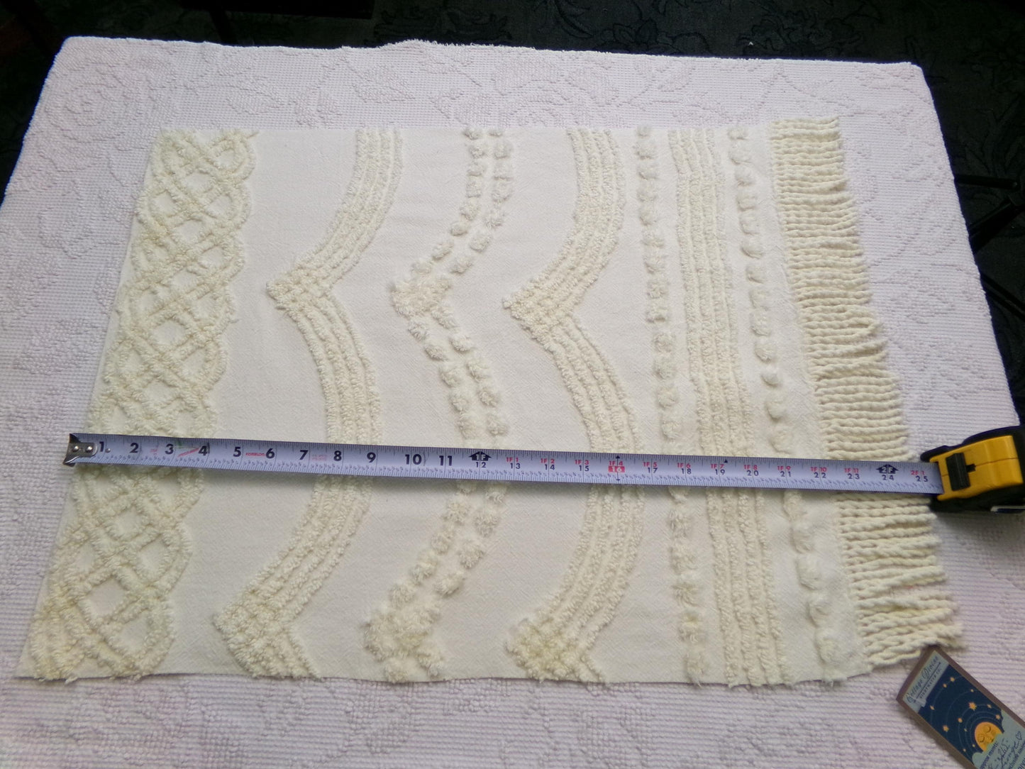 Elegant Vintage Chenille Fabric, Timeless Needletuft Design w/ Fringe Edge, 18" x 21.5" Piece Craft & Quilt Material