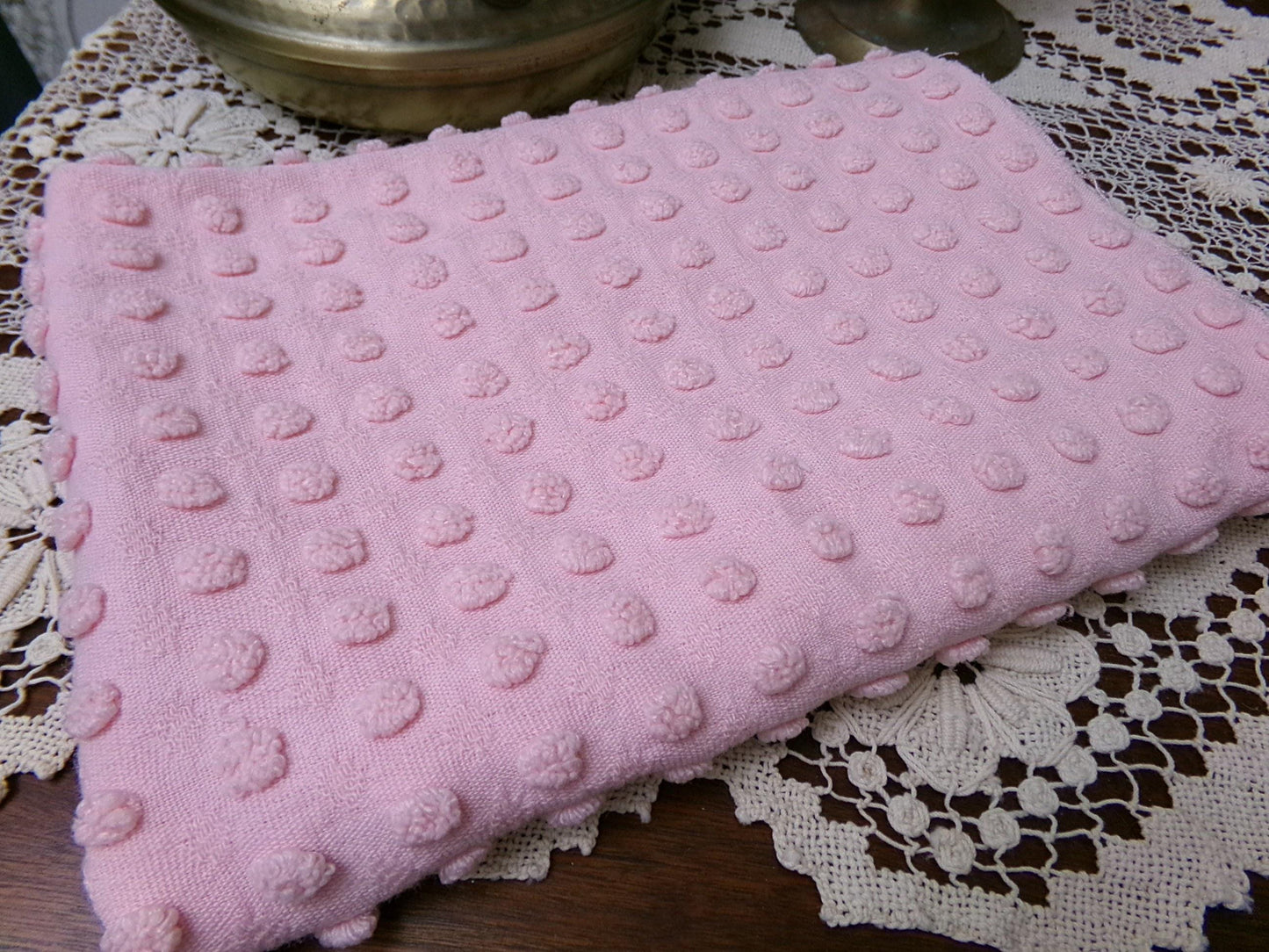 Nubby Pink Popcorns Vintage Chenille Bedspread Fabric, Textured Pop Dots 18" x 25" Piece