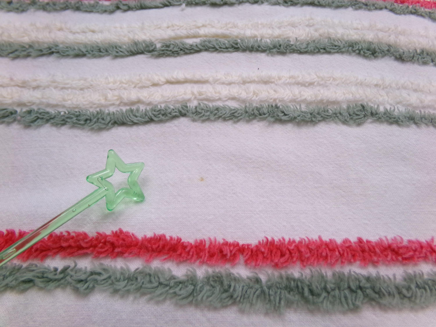 Vintage Chenille Fabric, Rustic Christmas Plaid in Muted Red, Green & Cream, Nice for Shabby Chic Holiday Quilts, 22" x 25" Cut Piece