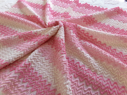 Pink Vintage Chenille Bedspread Fabric, Zig Zag Texture, 15" x 23" piece