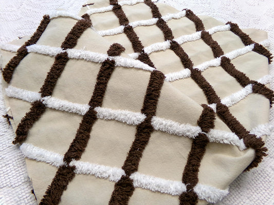crosshatch vintage chenille fabric in mocha, chocolate brown & white, 18" x 27" piece
