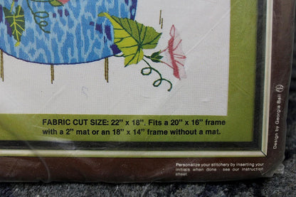 IN THE GARDEN Vintage Crewel Embroidery Kit Song Birds Floral Paragon Stitchery 0946