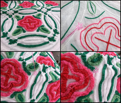 Shabby Rose Vintage Chenille Bedspread Tufted White Full Size 100% Cotton Bedding