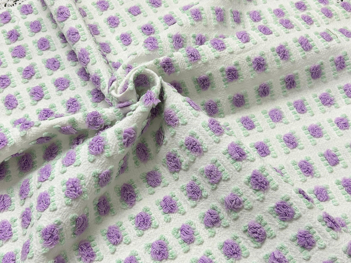 Rosebud Vintage Chenille Bedspread Fabric 18x22" Shabby Purple Roses
