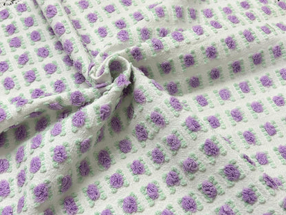 Rosebud Vintage Chenille Bedspread Fabric 18x22" Shabby Purple Roses
