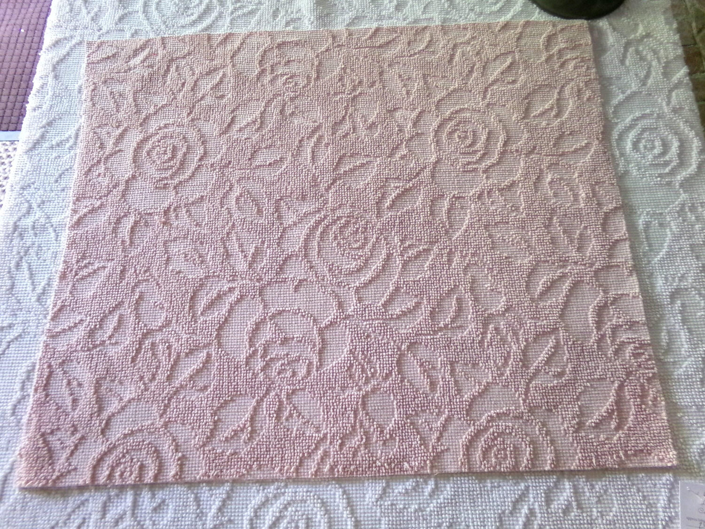 Rose Mist Vintage Woven Chenille Fabric, 24" x 20" Inch Reversible Piece, 100% Cotton, Hobnail Imperial Roses Pattern, Ideal in Quilts