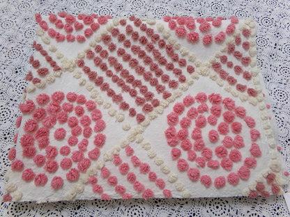 Rose Pink Diamond Pops Vintage Chenille Fabric 20 x 24" Shabby Sewing Quilt Material