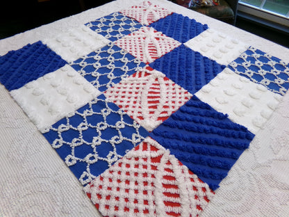 America Vintage Chenille Fabric Squares, 16 Red, White & Blue 6" Quilt Blocks