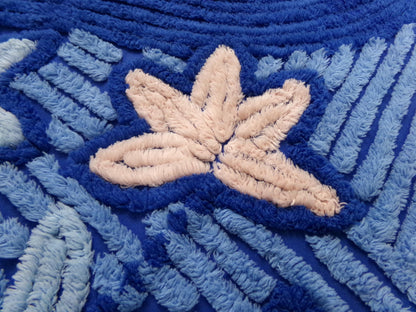 Midnight Blue Vintage Chenille Fabric, dramatic floral sewing craft quilt material, 18" x 22" piece