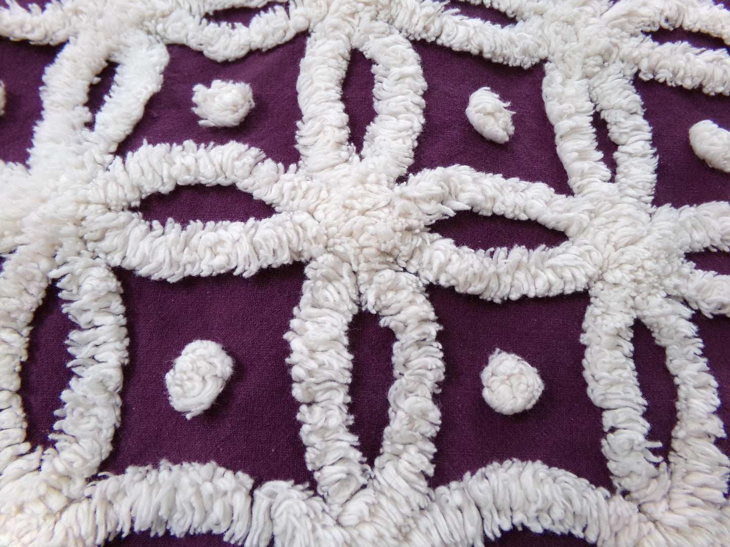 Vintage Chenille Fabric, Mulberry Snowdrops 18" x 24" Piece of Geometric White Tufted Cotton Sewing & Quilt Material