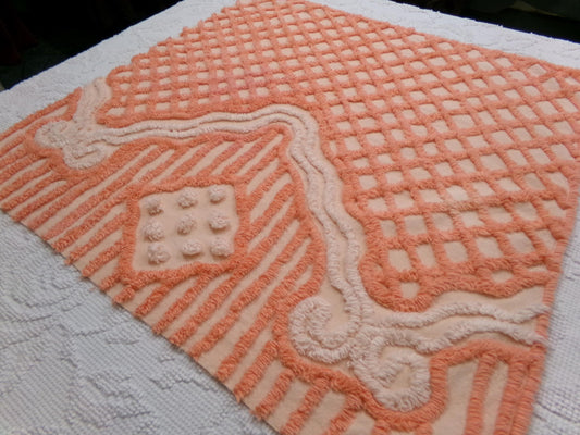 Bliss Peach Vintage Chenille Fabric, Unique Geometric Piece Sewing & Quilt Material 23" x 23"