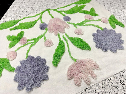 Vintage Spring Floral Chenille Fabric, Plush Flowers & Greenery 18x24"