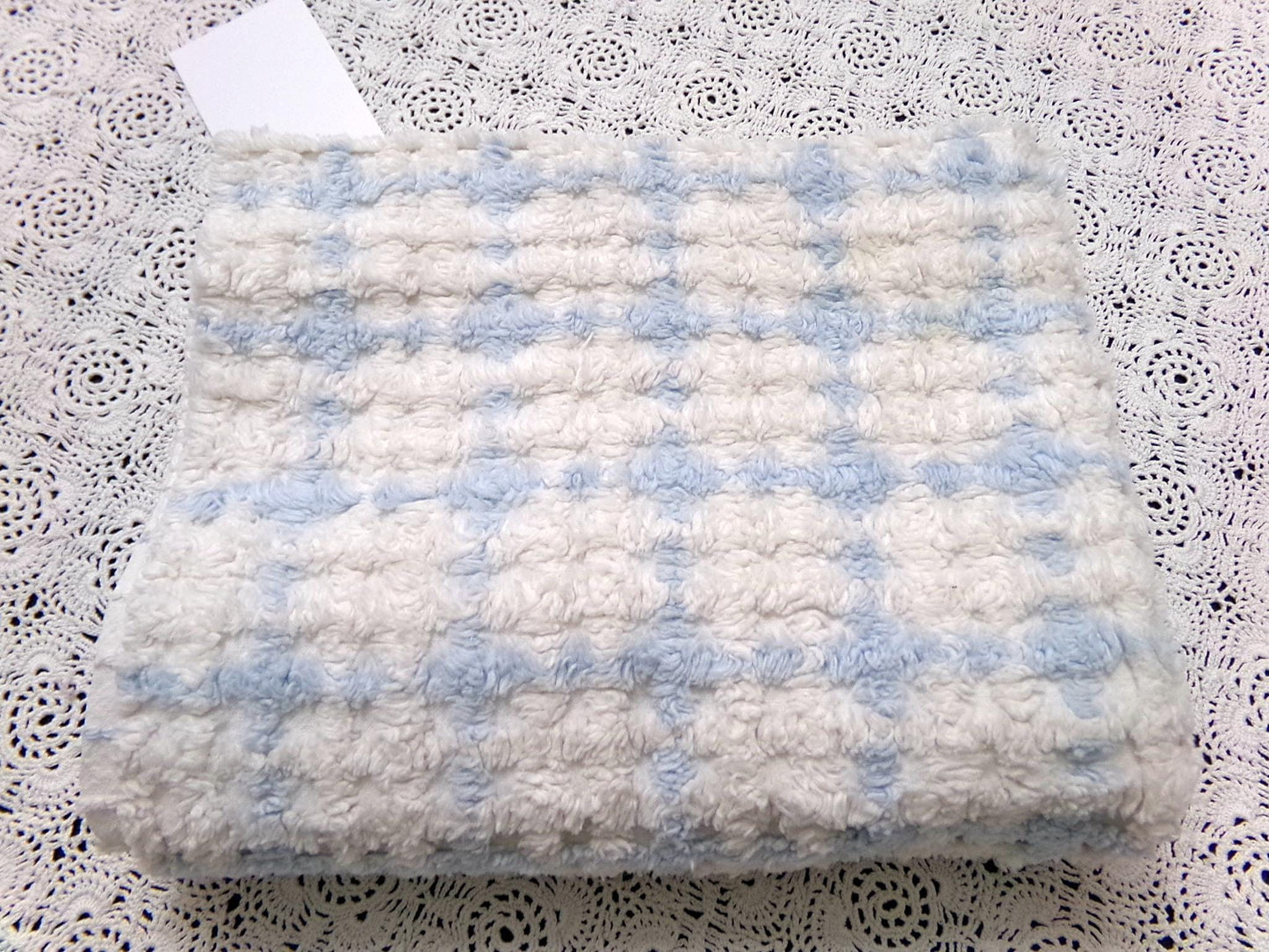 blue & white check vintage chenille fabric, cottage plaid 17x30" pc