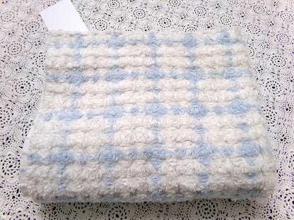 blue & white check vintage chenille fabric, cottage plaid 17x30" pc
