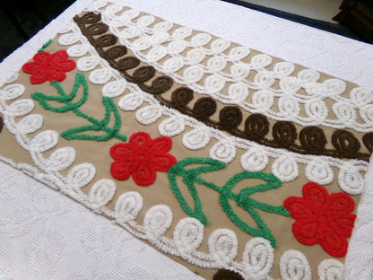 chocolate cherry vintage chenille fabric, delicious arc floral design, 18" x 28" piece