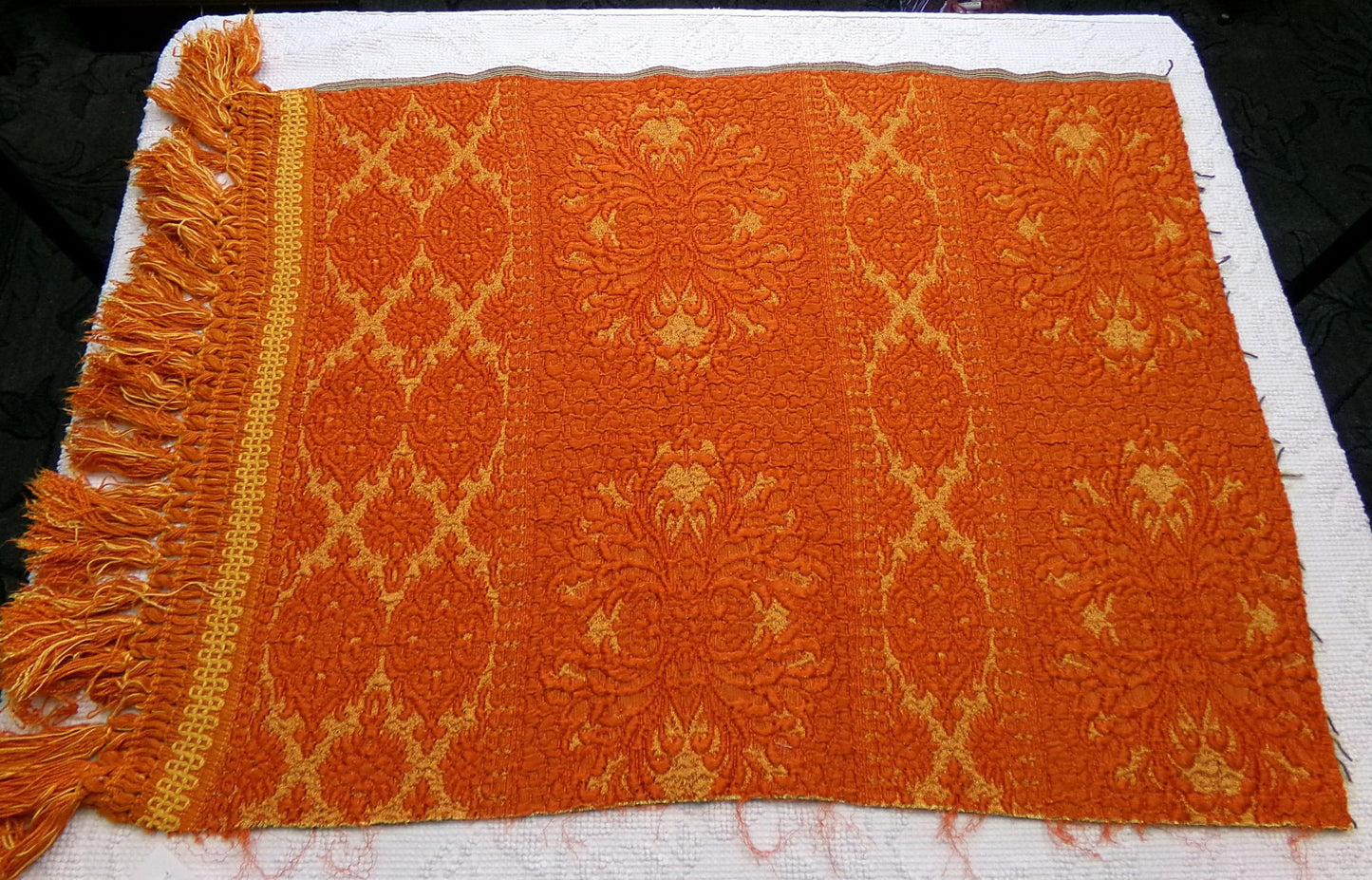 Luxurious Vintage Tapestry Fabric, Shimmer Gold & Orange Woven Damask Sewing Material, 20" x 25"