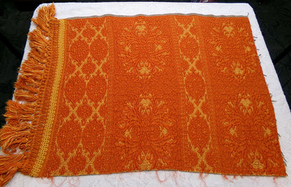 Luxurious Vintage Tapestry Fabric, Shimmer Gold & Orange Woven Damask Sewing Material, 20" x 25"