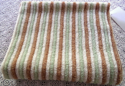 vintage striped chenille fabric in cocoa puff & mint green velvety soft stripes, 18" x 24" cut piece