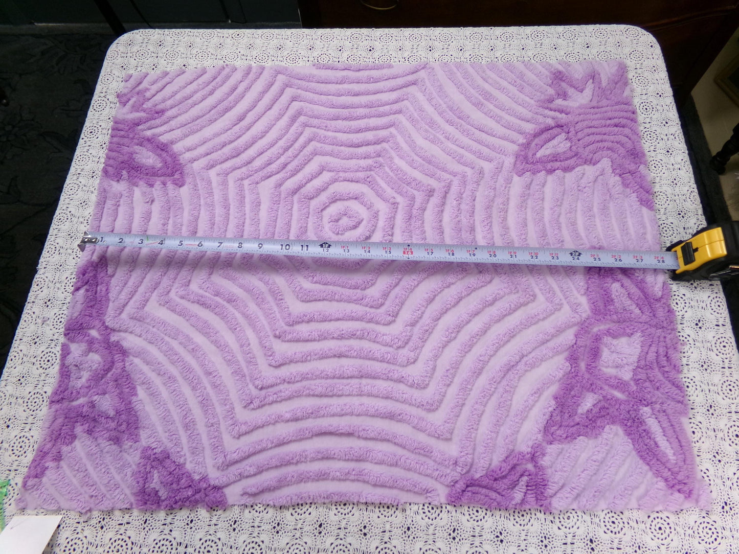 Hypnotic Spiderweb Vintage Chenille Fabric Piece Lavender 23x27" Mesmerizing Design
