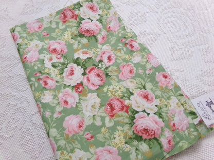 Vintage Cotton Quilt Fabric English Rose Floral Pink Green Shabby Chic Cottage 30" x 36"