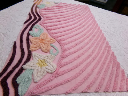 Shabby Sweet Vintage Chenille Fabric, Pink Floral Sewing & Quilt Material, 16" x 25" piece