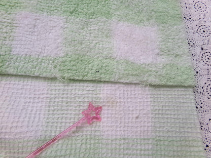 cuddly green gingham vintage terry chenille fabric soft cotton blend 19x25"