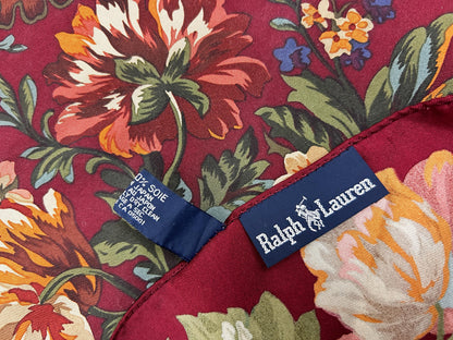 Vintage Ralph Lauren Silk Square Scarf Burgundy Floral Baroque Elegance Japan
